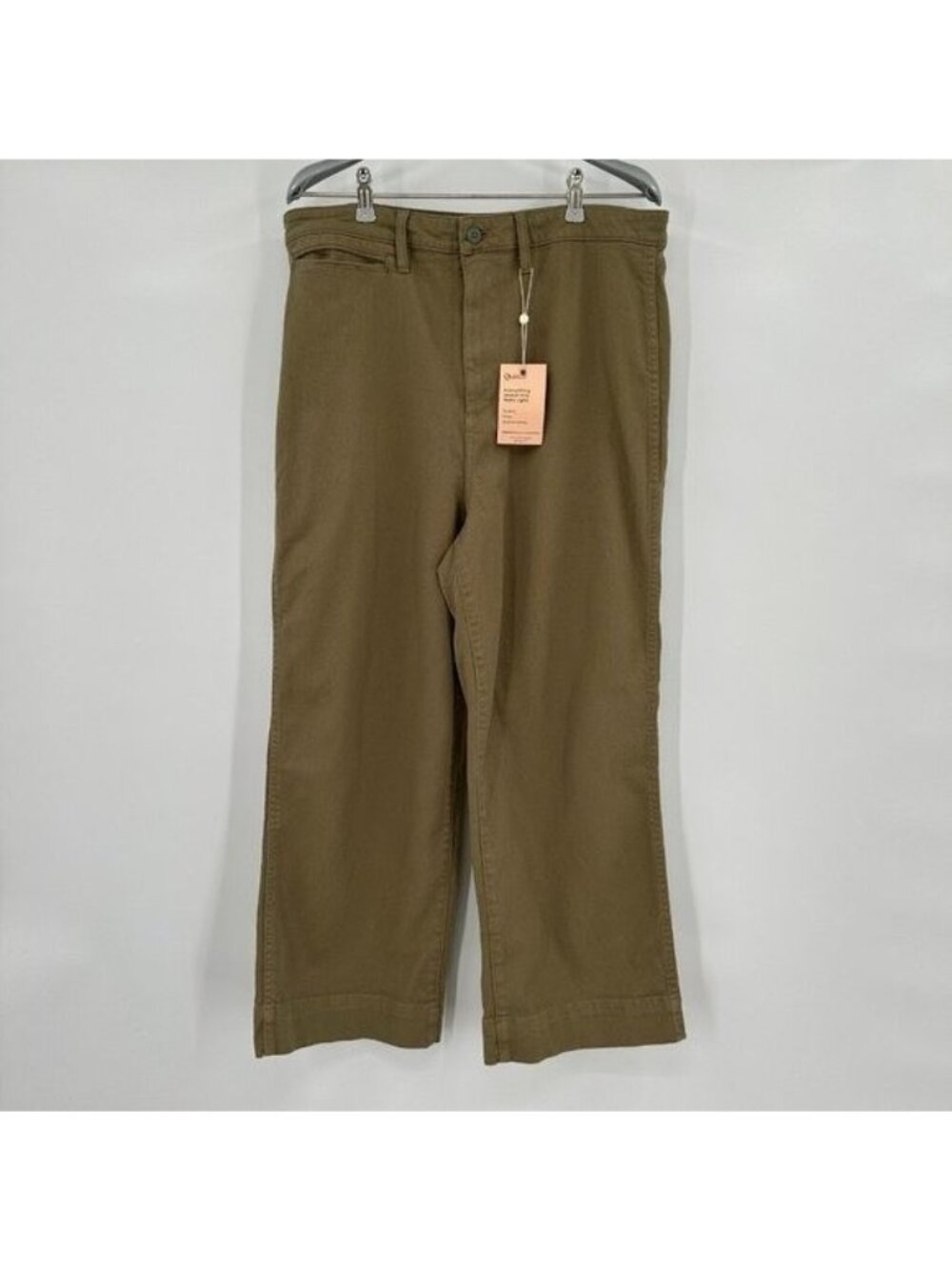 Quince Women's Stretch Cotton Twill Wide-Leg Crop Pants size 32 Olive Green NWT